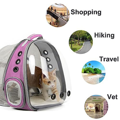 Back Extension Cat Travel Carrier Backpack (Pink, Clear Window) - color: Pink