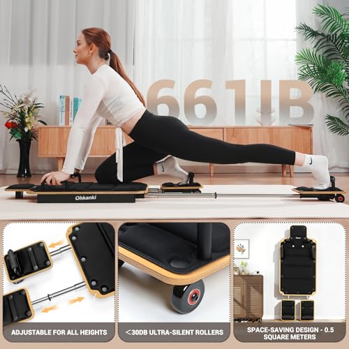 Pilates Reformer Board for Home Workout, 5-in-1 Pilates Equipment , Maple Wood Deck & High-Strength Steel Rails, Adjustable 20 lbs & 25 lbs Resistance Bands, Full-Body Training