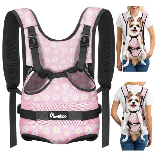 Pawaboo Pet Dog Front Carrier Backpacks, Legs Out Pet Carrier Backpack, Adjustable Easy-fit Dog Chest Carriers for Small Medium Dogs Hands Free for Travel Hiking Cycling Camping, M, Pink Daisy - color: AA-Pink Daisy, style: Medium (Pack of 1)