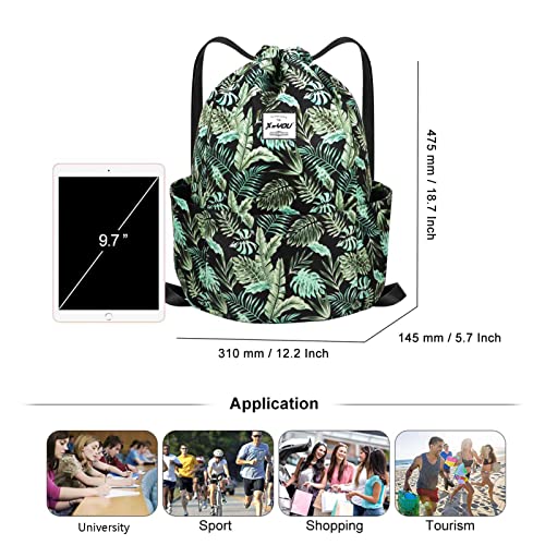 XEYOU Drawstring Sports Backpack Lightweight Gym Yoga Sackpack Shoulder Rucksack Casual Outdoor Daypack for Women and Men | Lightweight - color: Banana Leaf