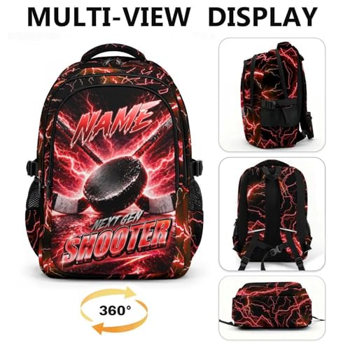 Boys Backpack for School, 17 Inch Kids Hockey Backpack with 3 Compartments - Lightweight Ice Hockey Bookbag for College Students, Reflective Ergonomic Design - color: Red