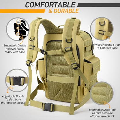 SHARKMOUTH Military Diaper Bag for Baby - Large Baby Backpack with Changing Pad for Boy Girl - Army Dad Diaper Bag for Hiking Travel Camping Trips Tan - color: Tan W/ Changing Pad