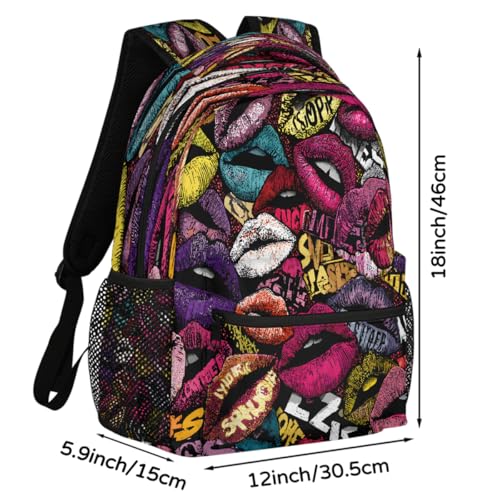 Lips Kids Backpack for Girl Boy Waterproof Kids Back Pack | Art Modern School Bookbag fit Women Men Lightweight Rucksack Casual Daypack Carry On Bag for Work Hiking Camping Gym Travel - color: Art Lips Modern