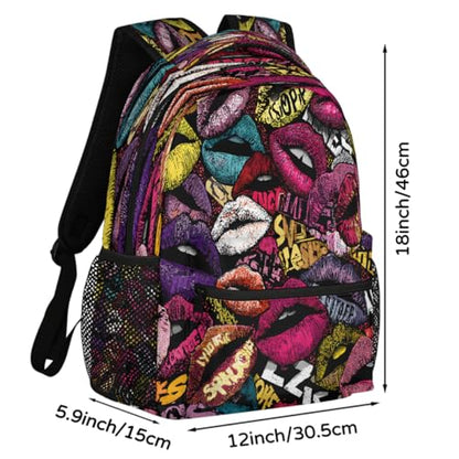 Lips Kids Backpack for Girl Boy Waterproof Kids Back Pack | Art Modern School Bookbag fit Women Men Lightweight Rucksack Casual Daypack Carry On Bag for Work Hiking Camping Gym Travel - color: Art Lips Modern