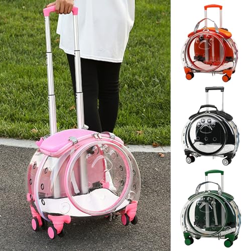 Cat Carrier with Wheels,Transparent Bubble Cat Carrier Pet Trolley Case Pet Backpack for Kitty Small Dog[Clear Ventilation Holes Silent Wheels] Pet Carrier for Hiking Travel Fast Arroval from USA Bla - color: Black