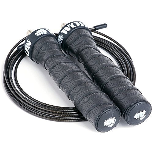 WOD Nation Attack Speed Jump Rope : Adjustable Jumping Ropes : Unique Two Cable Skipping Workout System : One Thick and One Light 11 Foot Cable : Perfect for Double Unders : Men and Women - color: Black