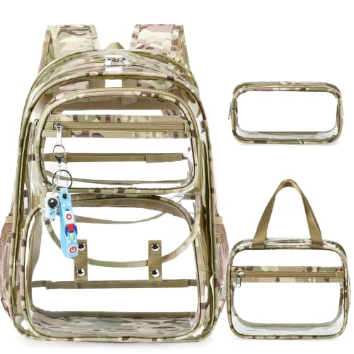 ACESAK Clear Backpack for Boys Girls - 3 Pcs Clear Heavy Duty with Lunch Bag - See Through Backpack Stadium Approved for Kids Middle High College School (Khaki Camouflage) - color: Khaki Camouflage