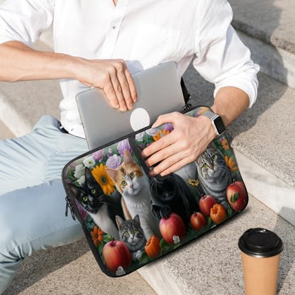 14 15 15.4 15.6 inch Laptop Handle Bag Computer Bag, Pouch Holder Notebook Sleeve Cover Soft Case Compatible for Dell,Lenovo,Toshiba HP, Asus Notebook-Cute Cat Flower Apple - color: Cute Cat Flower Apple