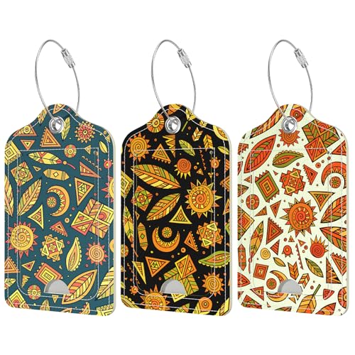Rimilak 3 Pcs PU Leather Luggage Tags for Suitcase, Travel Cruise Luggage Tag with Privacy Flap, Name ID Label and Metal Loop for Women Men Baggage Handbag School Bag Backpack, Abstract Datura - color: Abstract Datura