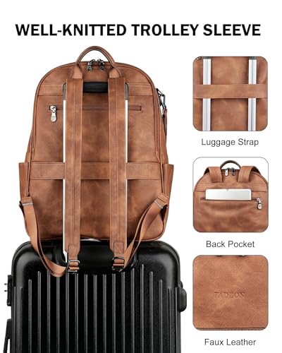 FADEON 15.6 inch Laptop Backpack Purse for Women Designer PU Leather Computer Backpacks Fashion for Work Travel Brown - color: 1 Brown Retro Style