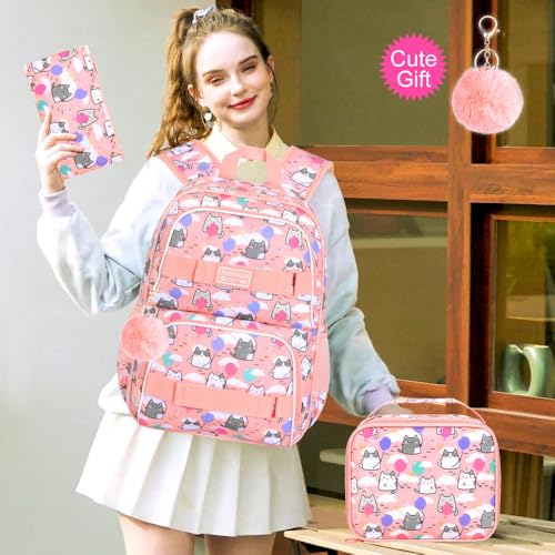 UFNDC Backpack for Girls, 17.5" Water Resistant Cat Galaxy Tie-Dye School Backpacks, Teens Bookbag for Women College Middle - color: Girls Backpack Cloud Cat Pink