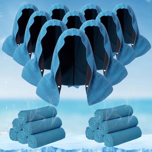 Honoson 20 Pcs12x25 Inch Cooling Hoodie Towel Bulk for Neck and Face 40x12 Inch Quick Dry Sweat Towels Instant Ice Cold Towel for Hot Weather Run Yoga Gym(Light Blue) - color: Light Blue