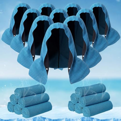 Honoson 20 Pcs12x25 Inch Cooling Hoodie Towel Bulk for Neck and Face 40x12 Inch Quick Dry Sweat Towels Instant Ice Cold Towel for Hot Weather Run Yoga Gym(Light Blue) - color: Light Blue