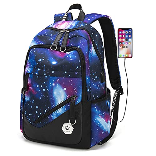 Galaxy-Print Boys Backpack for Elementary Middle School Kids Bookbag School Bag for Teens Blue - color: Starry Sky, size: Style A-with USB Port