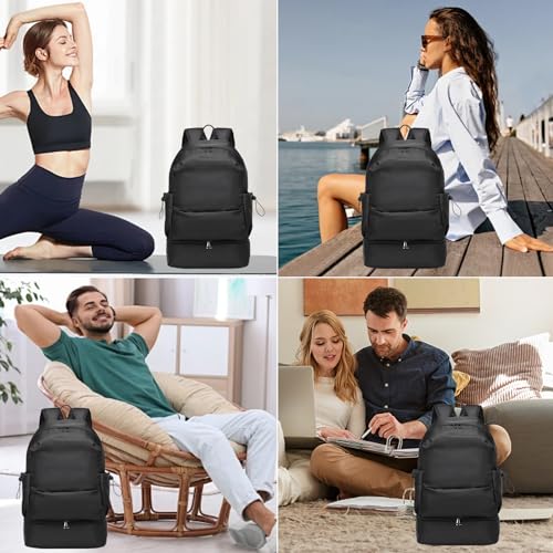seyfocnia Large Gym Backpack for Men,Waterproof Travel Backpack With Shoe Compartment Lightweight Sports Gym Bag Casual Daypack-Black - size: 22 Inches