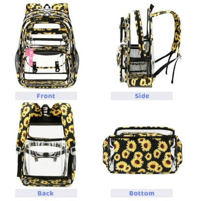 ACESAK Clear Backpack for Girls - 3 Pcs Clear Backpack Heavy Duty with Lunch Bag - See Through Bookbag Stadium Approved for Kids Middle High College School(Black Daisy) - color: Black Daisy