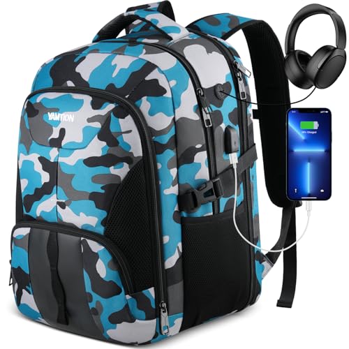 YAMTION School Backpack for Teen Boys Men,17.3 Inch Laptop Bookbag for High School College Students Work Office Business Travel - color: Cam Blue, size: 17.3 inch