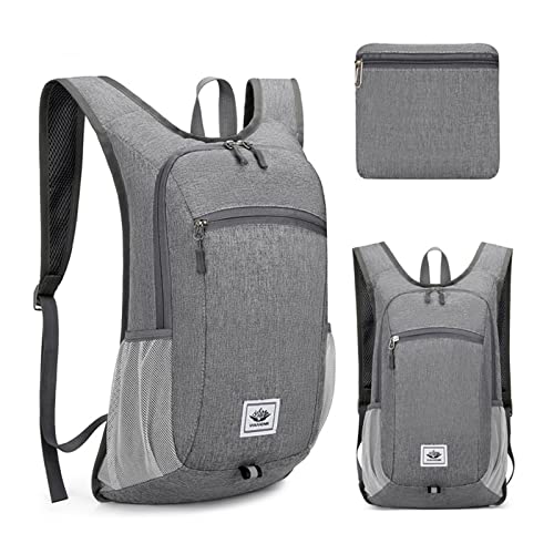 DOJUNS Hiking Backpack 15L Small Travel Backpack Lightweight Foldable Daypack Packable Camping Backpacks for Women Men (Gray) - color: Gray