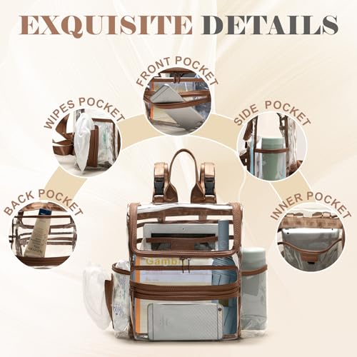 MOMINSIDE Diaper Bag Backpack Small Diaper Bag,Mini Diaper Bag, Clear Bag for Stadium Events Small Clear Bag 12x6x12 for Girls Boys Moms Dads Adult Concert Sports Bag - color: Brown