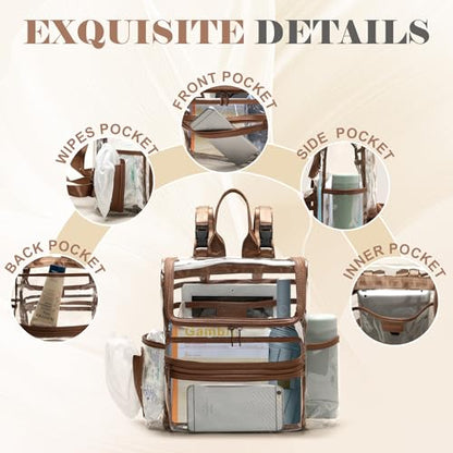 MOMINSIDE Diaper Bag Backpack Small Diaper Bag,Mini Diaper Bag, Clear Bag for Stadium Events Small Clear Bag 12x6x12 for Girls Boys Moms Dads Adult Concert Sports Bag - color: Brown