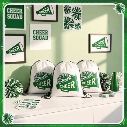 Kacctyen 24 Pcs Cheer Drawstring Backpack Cheer Team Gift Cheerleader Drawstring Gym String Bag Sports Party Favor Bulk(Green) - color: Green