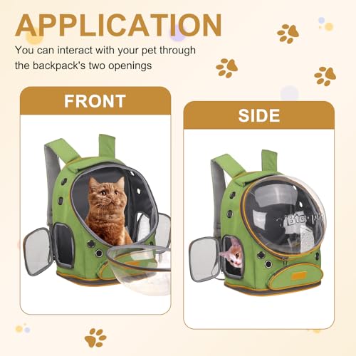 Pet Backpack Carrier, Portable and Ventilated, Oxford Cloth, Dog Cat Travel Bag with Transparent Cover 12.6", (Green, 1 Pcs), Intended for Hiking/Camping/Traveling - color: Green