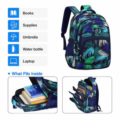 MYGOO Boys School Backpack Grove Foliage Black Bookbag for Elementary Middle School Ages 5-12, 17 inch Large Capacity 24L Kids Student Travel Bags - color: Grove Foliage Black