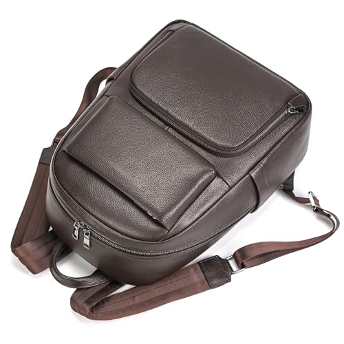 Laptop Leather Travel Backpack For Men Carry On Back Pack For Business Work computer Backpacks Fit 15.6" Laptop - color: Bb-00 Brown