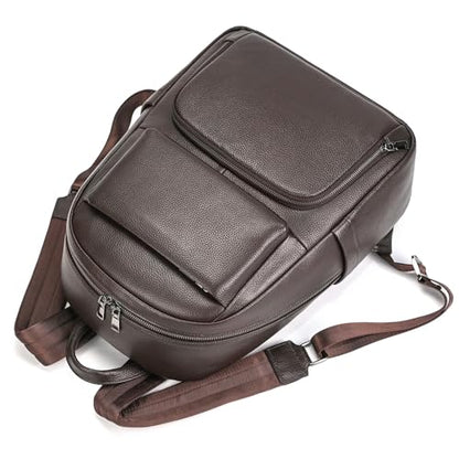 Laptop Leather Travel Backpack For Men Carry On Back Pack For Business Work computer Backpacks Fit 15.6" Laptop - color: Bb-00 Brown