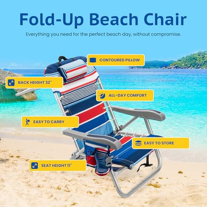 Homevative Cooler+ Folding Backpack Beach Chair with 5 Positions, Towel bar, XL Cooler Pouch, Storage Net, Cup and Phone Holder, Fireworks, 2 Pack - color: Fireworks