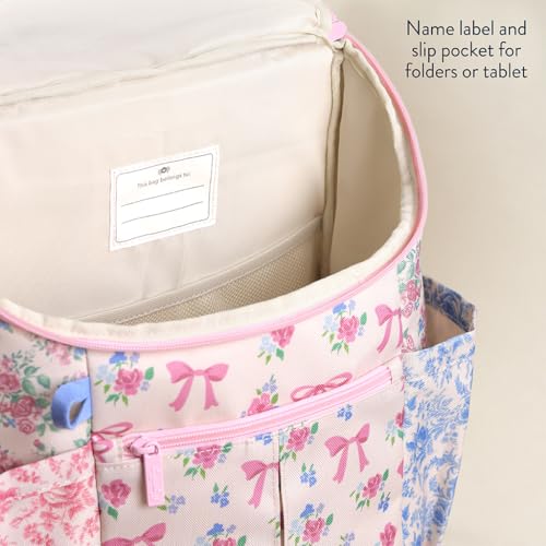 Itzy Ritzy Toddler & Kids Backpack - Lightweight Preschool & Elementary School Bag with Padded Straps, Trolley Sleeve, 2 Side Pockets, Tablet Sleeve & Name Label (Ribbons & Roses) - color: Ribbons & Roses