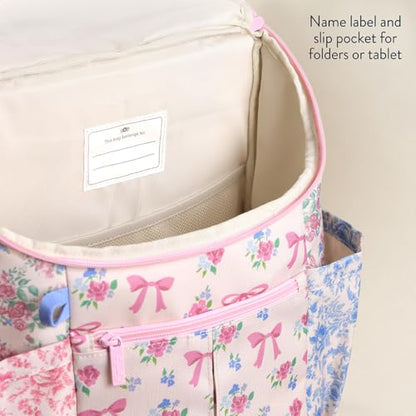 Itzy Ritzy Toddler & Kids Backpack - Lightweight Preschool & Elementary School Bag with Padded Straps, Trolley Sleeve, 2 Side Pockets, Tablet Sleeve & Name Label (Ribbons & Roses) - color: Ribbons & Roses