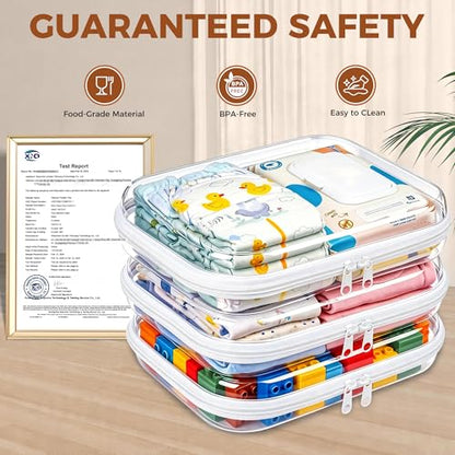 3 Pack Diaper Bag Organizer Pouches, Clear Hard Shell Zipper Cases for Travel, Makeup Bag, Toiletry Bag, Toy Storage Bins, Waterproof Storage Box for Pacifier Snacks Wipes Clothes Baby Essentials - size: 3M
