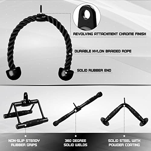 Yes4All Cable Machine Attachment, Row Handles, Tricep Rope, Straight Bar, V Bar, LAT Pulldown Accessories Load 880 LB for Home Gym - color: G. (Black) Tricep Rope + Double D + Straight Bar + V Bar