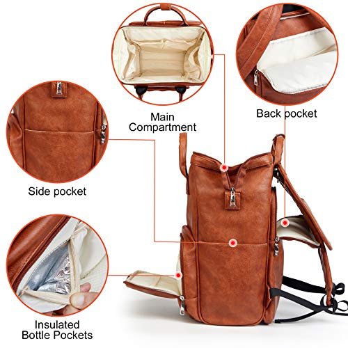 Leather Diaper Bag Backpack with Changing Mat Travel Backpack Waterproof&Insulated Large Nappy Bag Stroller Straps, Brown B, 13.8x8x18 Inch (Pack of 1), Travel Backpacks | Travel Backpack Waterproof & Insulated Large Nappy Bag Stroller Straps, 13.8x8x18 I