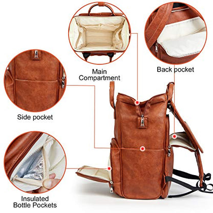 Leather Diaper Bag Backpack with Changing Mat Travel Backpack Waterproof&Insulated Large Nappy Bag Stroller Straps, Brown B, 13.8x8x18 Inch (Pack of 1), Travel Backpacks | Travel Backpack Waterproof & Insulated Large Nappy Bag Stroller Straps, 13.8x8x18 I
