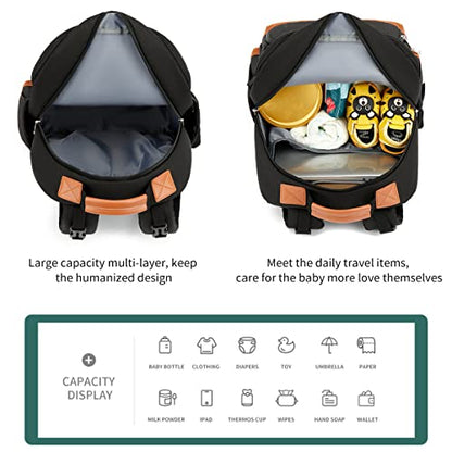 Diaper Bag Backpack, Large Baby Nappy Bags with Portable Changing Pad for Boys and GirlsMultifunction Travel Baby Bag for Moms Dads, Shower Gifts Waterproof and Stylish，Black - color: Black