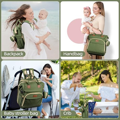 ZRSUN Baby Diaper Bag Backpack,Baby Shower Gifts, Multifunctional Travel Diaper Bag, Gifts for Mom with Portable Diaper Pad (Green) - color: Green