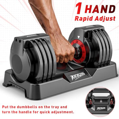 Adjustable Dumbbell Set of 2, 110lbs/50lbs Free Weights Dumbbell Set, 5-in-1/10-in-1 Quick-Lock Hand Weights, 25lbs/55lbs Pair with Anti-Slip Texture Handle, Weight Set For Home Gym Suit both Men and Women - color: Red 25LB Set of 2（Round）5 in 1