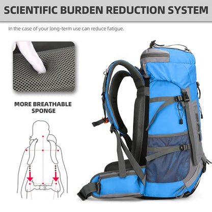King'sGuard 60L Hiking Backpack for Men and Women Lightweight Camping Hiking Backpack with Rain Cover Large Waterproof Travel Backpack Backpacking Pack (Blue) - color: Blue
