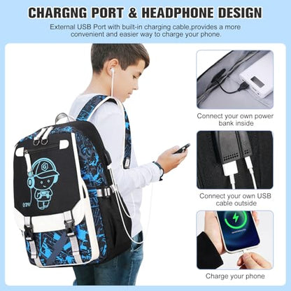 Bevalsa Backpack for Boys, Cool Luminous Boys Backpack with Sling Bag, Lunch Box & Pen Case, School Bags for Kids Children Teens Elementary Middle Schools, Bookbag Glow In The Dark (Blue) - color: Blue