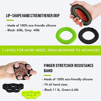 Hand Grip Strengthener Workout Kit (10Pcs) Hands Grip Strength Trainer, Forearm Gripper, Finger Exerciser Stretcher Wrist Ball, Stress Relief Ball for Men and Women, Injury Recovery - color: HSK01N
