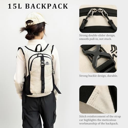 15L Small Hiking Backpack Foldable Ultralight Trekking Camping Outdoors Backpack for Women Men (beige) - color: Beige