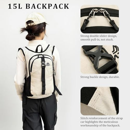15L Small Hiking Backpack Foldable Ultralight Trekking Camping Outdoors Backpack for Women Men (beige) - color: Beige