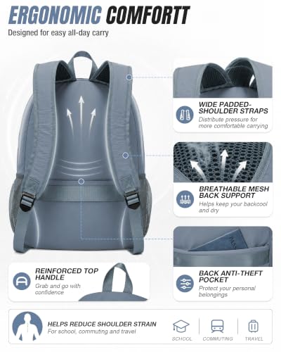 BJLFS Grey Backpack for School Women Girls, Waterproof Bookbag Cute High School Backpack for Men Teen Boys, Lightweight Travel College Backpack Mochilas Escolares para Casual Daypack Rucksack - color: A1-blue