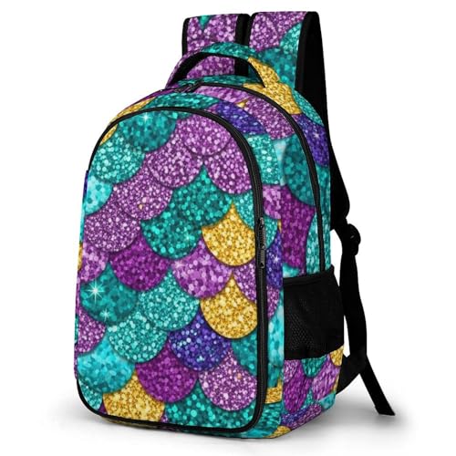 Casual Laptop Backpack Purse Colorful Mermaid Fish Scales, Cute Travel Bag with Tumbler Holder for Nurse Teacher College Commute - color: Pattern (343)