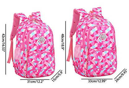JiaYou Girl Geometric Printed Primary Junior High University School Bag Bookbag 3pcs Backpack Sets(2# Rose-3pcs,35 L) - color: 2# Rose-3pcs, size: 35 L
