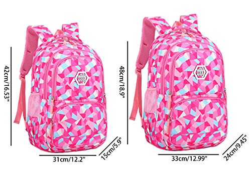 JiaYou Girl Geometric Printed Primary Junior High University School Bag Bookbag Backpack(2# Rose,35 L) - color: 2# Rose, size: 35 L