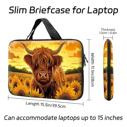 14 15 15.4 15.6 inch Laptop Handle Bag Computer Bag, Pouch Holder Notebook Sleeve Cover Soft Case Compatible for Dell,Lenovo,Toshiba HP, Asus Notebook-Sunflower Highland Cow - color: Sunflower Highland Cow