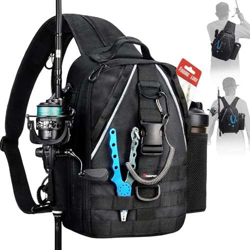 Piscifun Fishing Backpack with Rod Holder, Lightweight Sling Bag Storge Gear and Equipment - color: Black, size: Standard, style: Latch